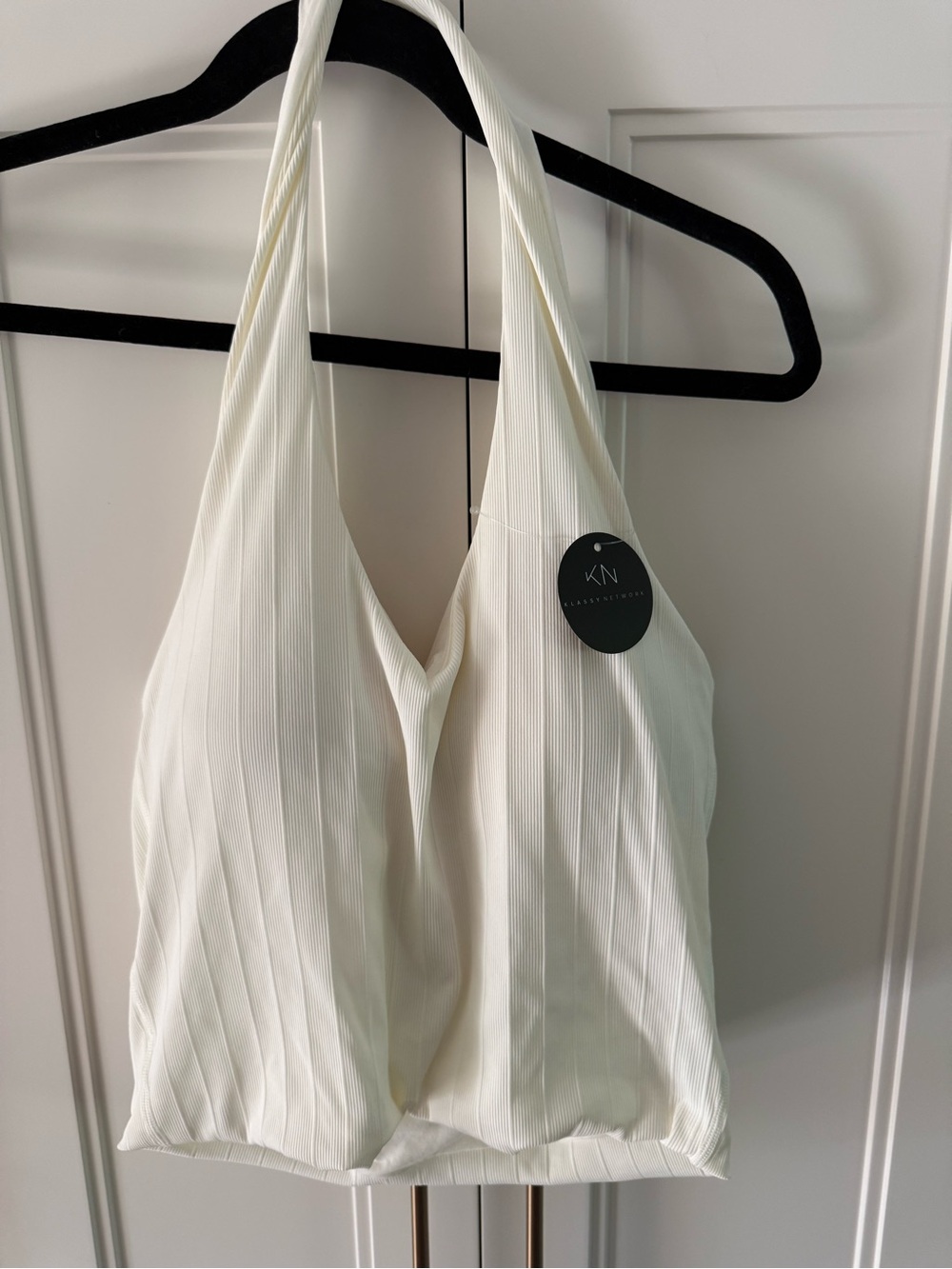 Klassy Network halter  Pleated White halter top